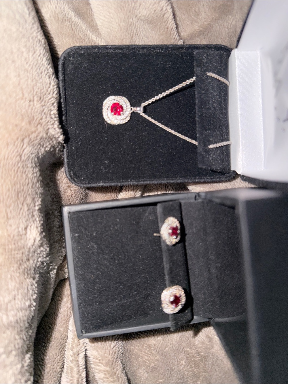 Kay Jewelers Sterling Silver Ruby Halo Necklace and Earrings Set - Red